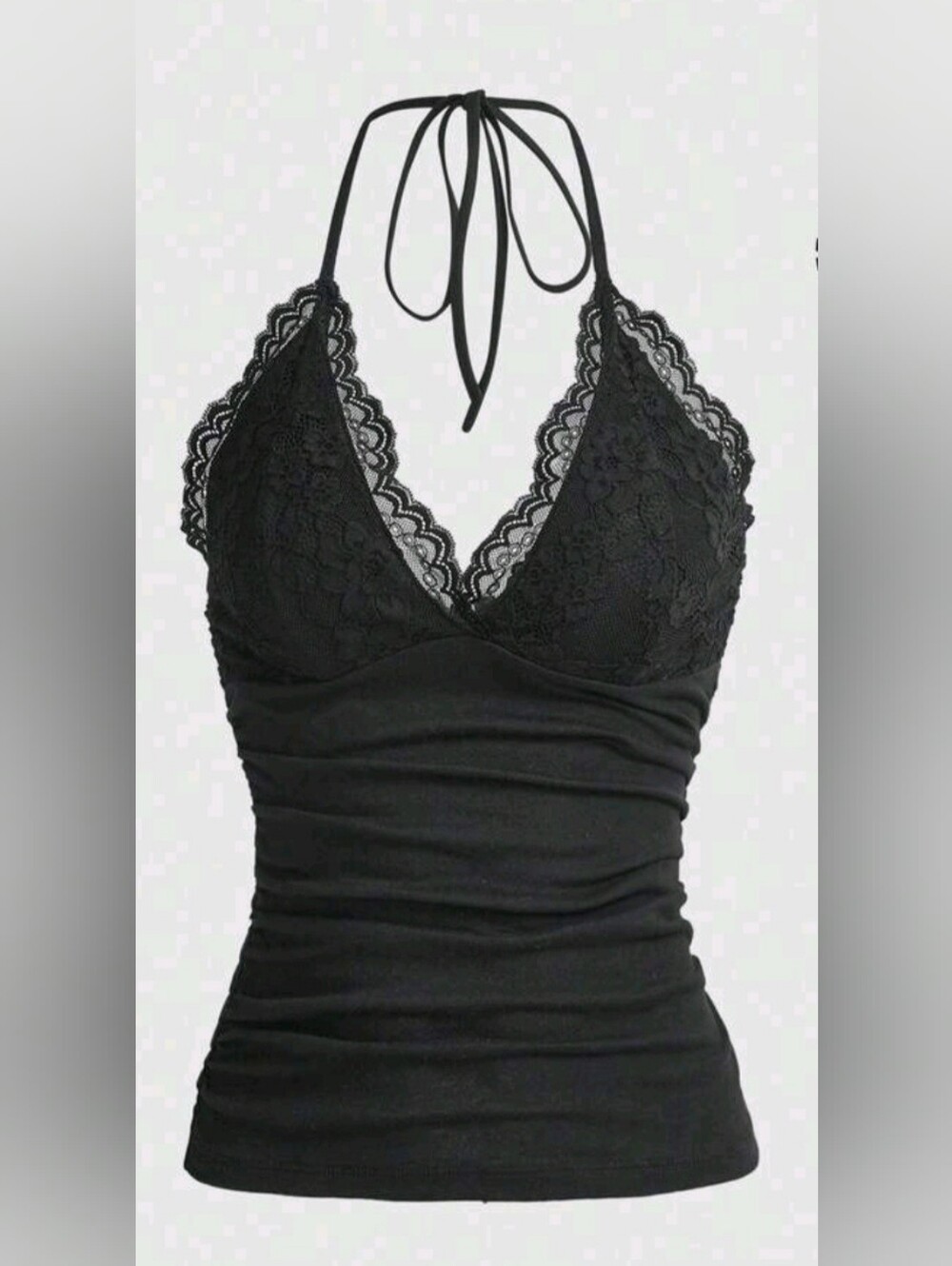 Lace Trim Black Halter Cami Tank Top